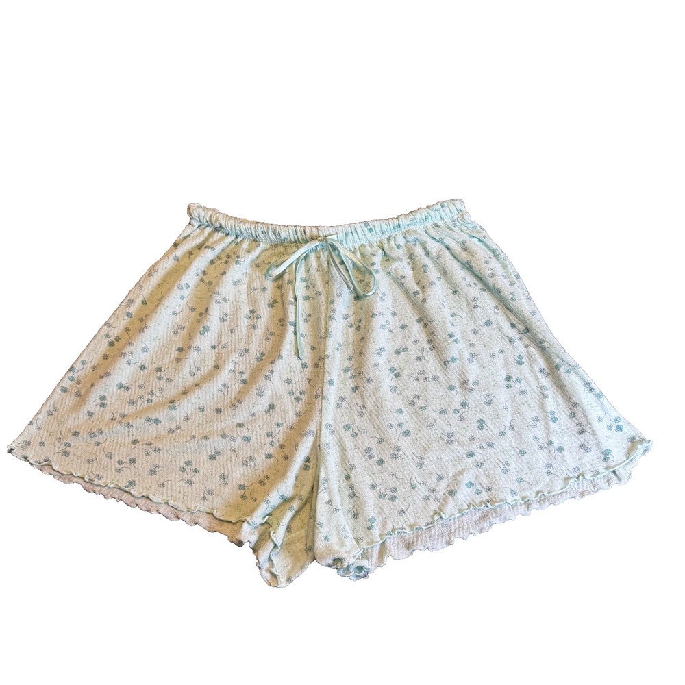 Croft & Barrow Intimates Women's Sleep Shorts Size Small Blue Floral Ruffle Hem
